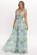 Lys Lace-Up Back Maxi Dress Print Blue