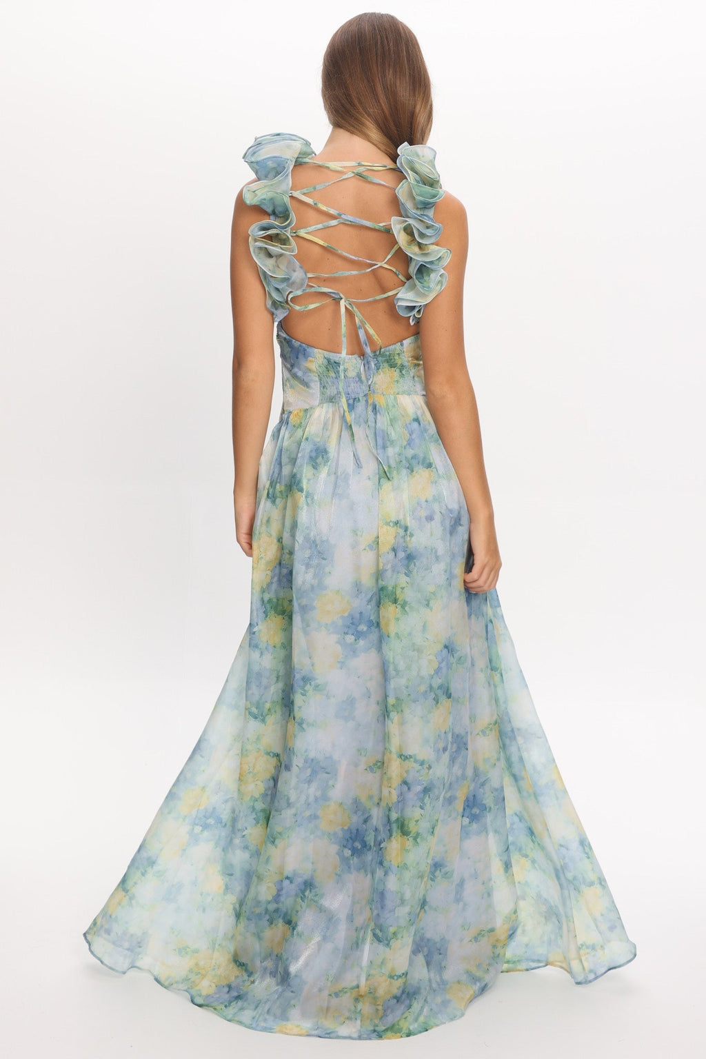 Lys Lace-Up Back Maxi Dress Print Blue