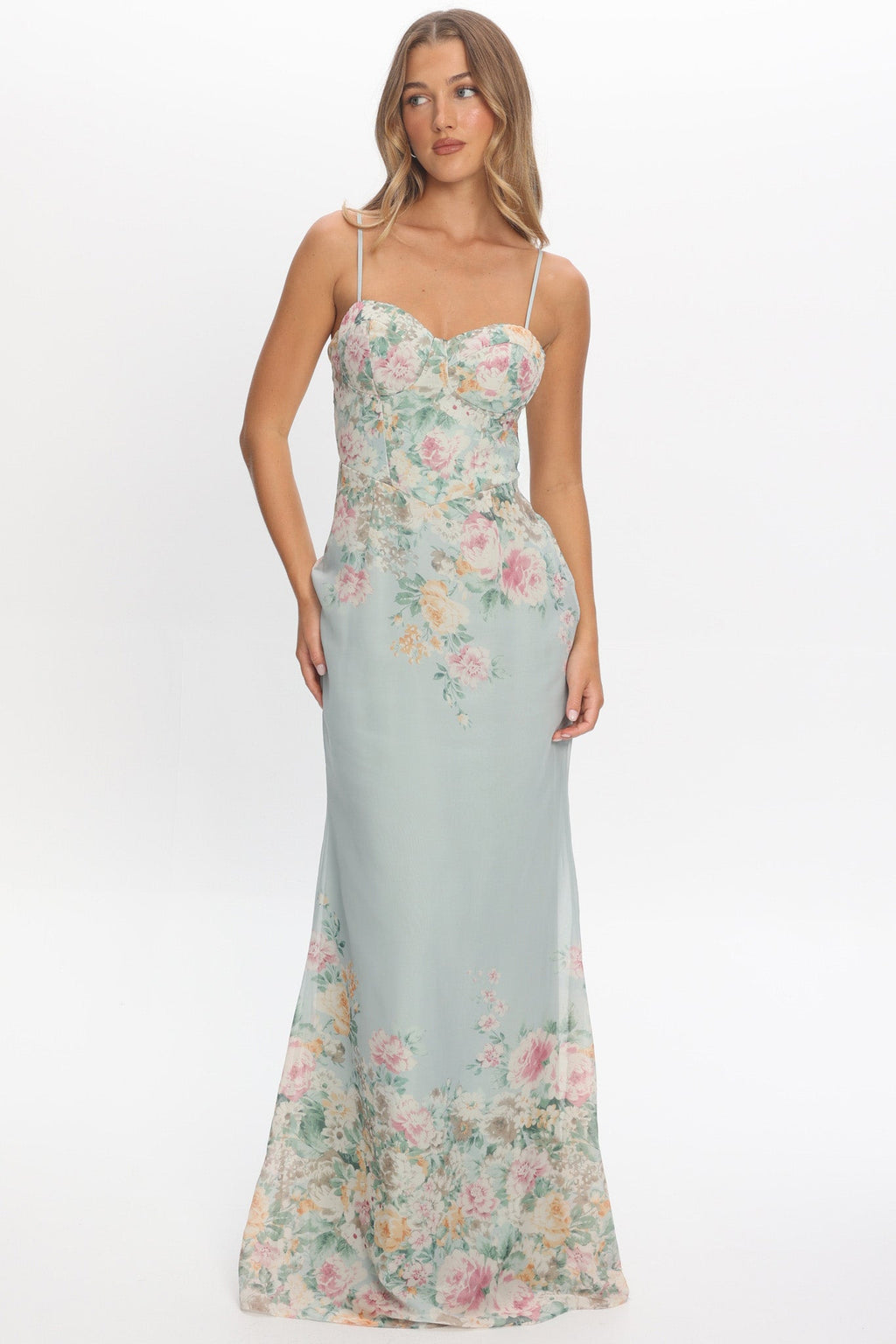 Onix Sweetheart Neckline Maxi Dress Floral Sage