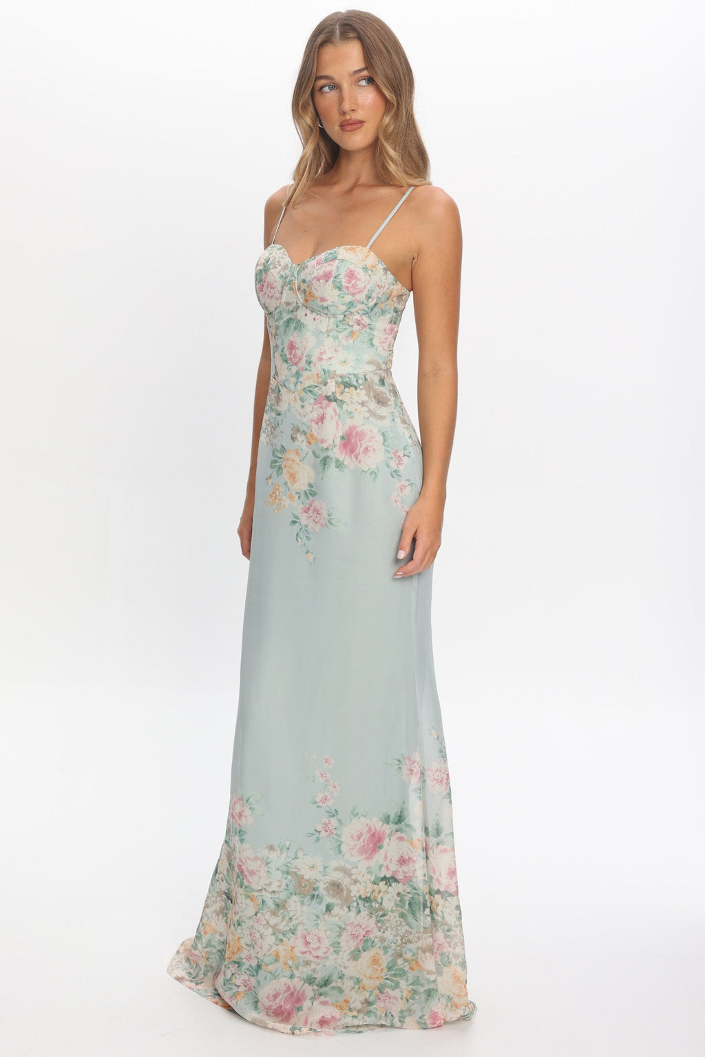 Onix Sweetheart Neckline Maxi Dress Floral Sage