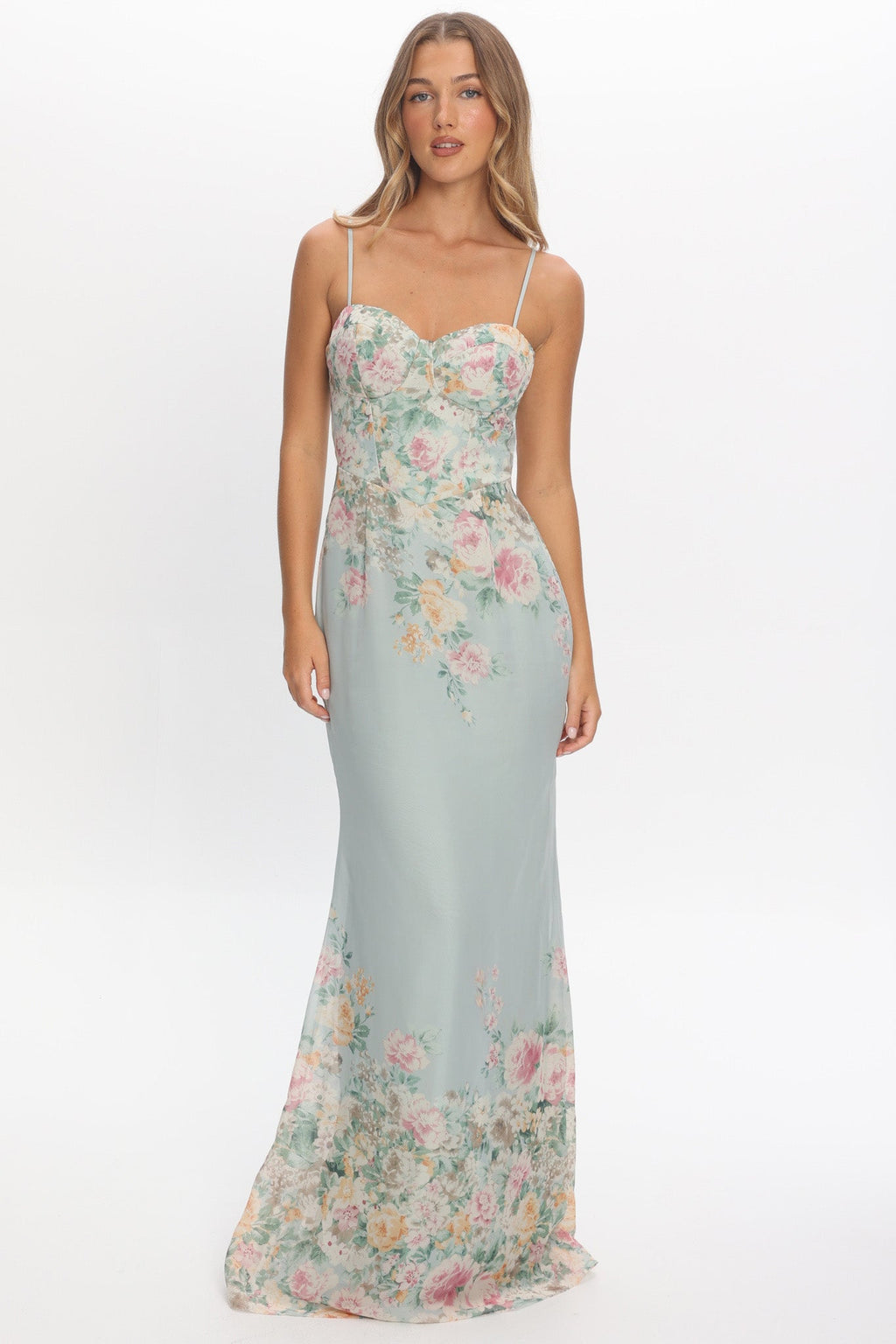 Onix Sweetheart Neckline Maxi Dress Floral Sage