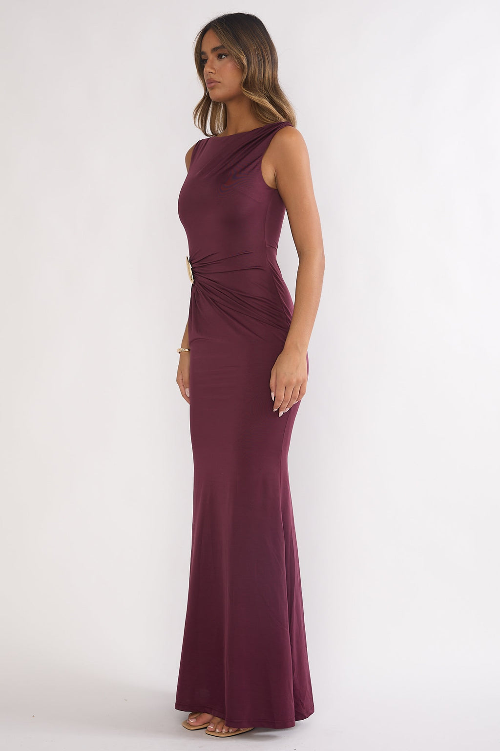 Isalyn Gathered Waist Maxi Dress Burgundy