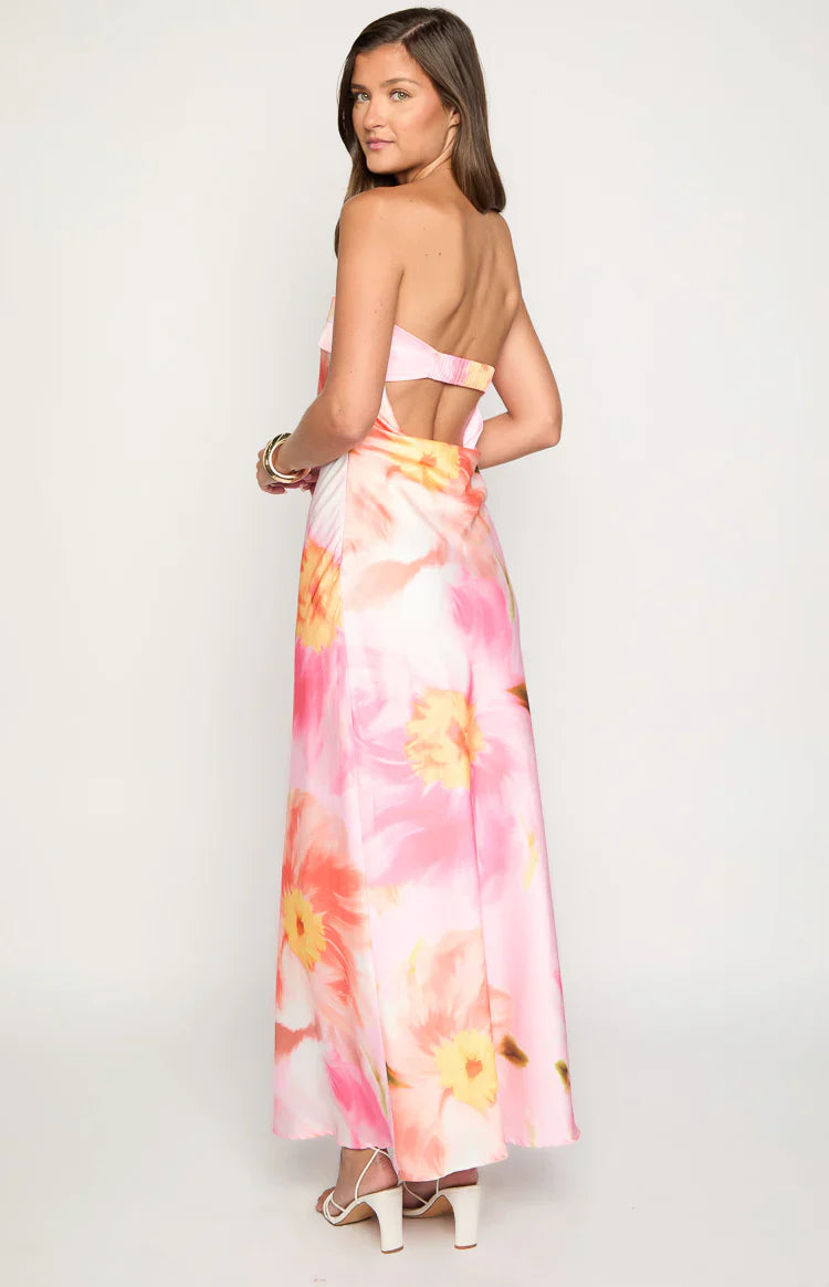Maiah Pink Floral Print Maxi Dress