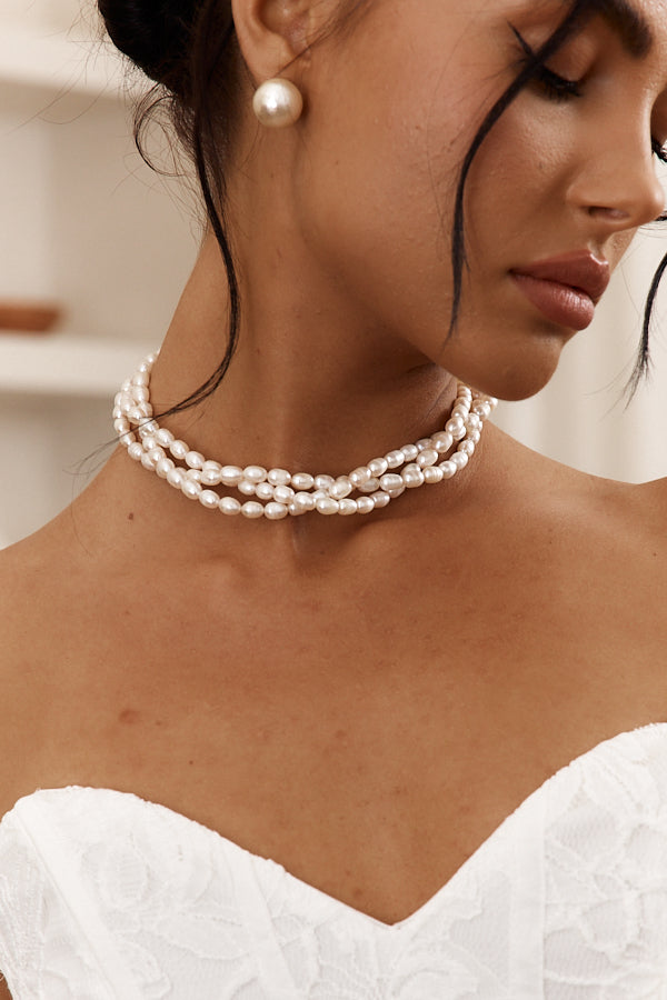 Gwen Braided Pearl Necklace Gold