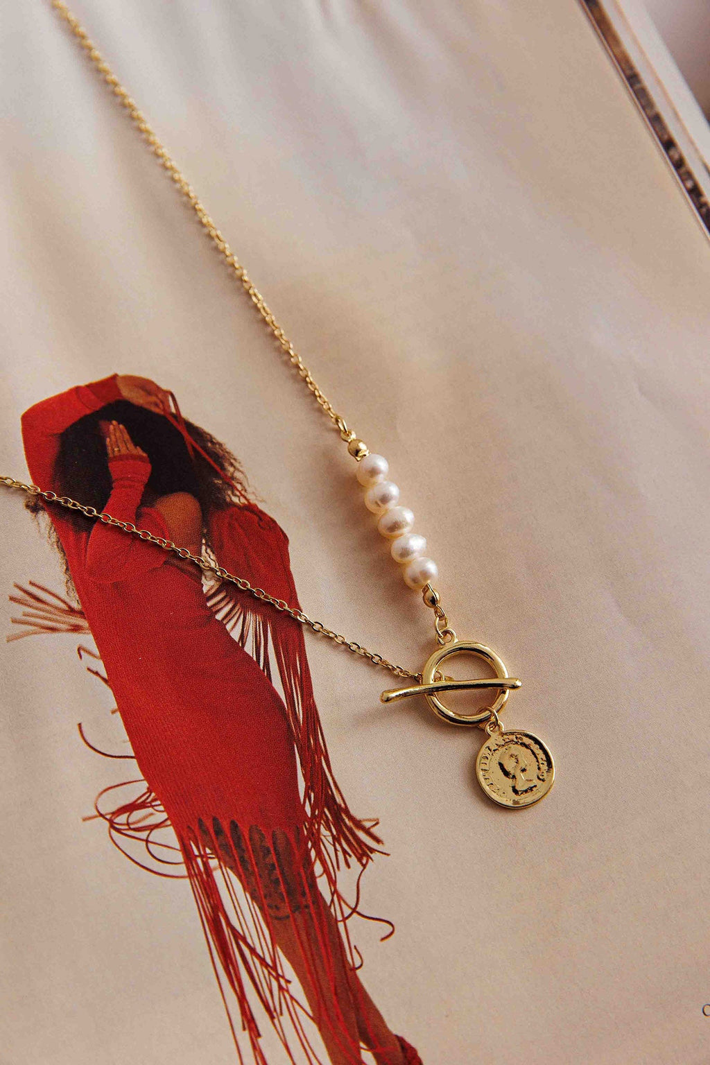 Meliza Pearl & Coin Necklace Gold