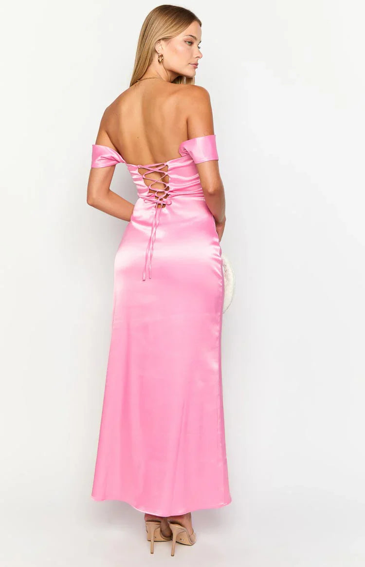 Naveah Pink Off Shoulder Maxi Dress