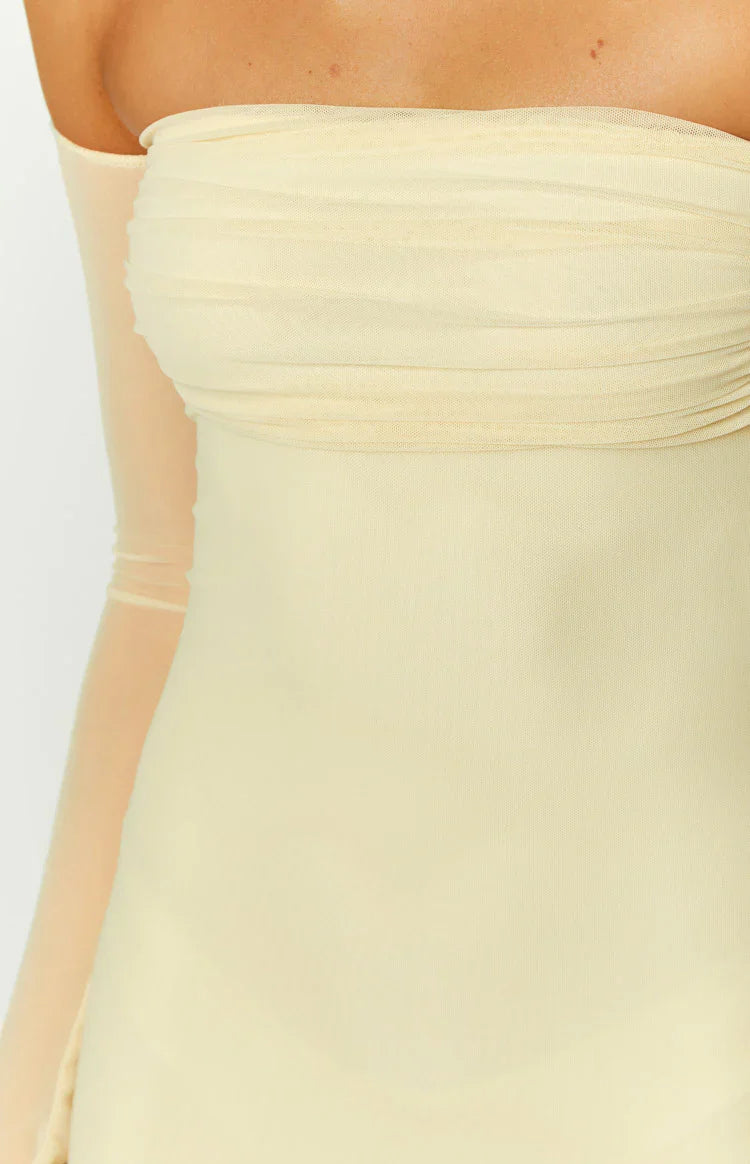 Odette Cream Long Sleeve Formal Maxi Dress