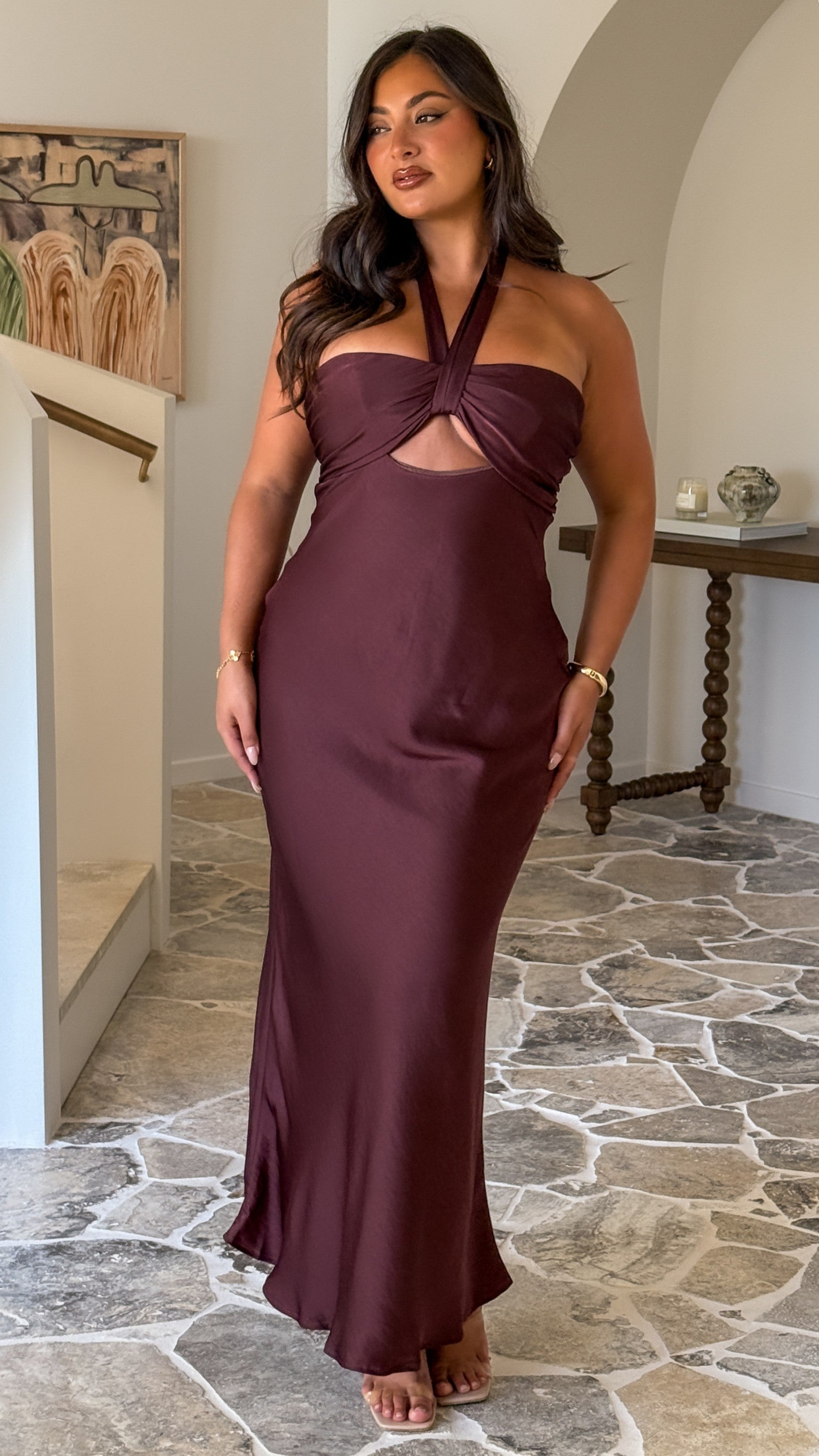 Grace Halter Maxi Dress - Chocolate