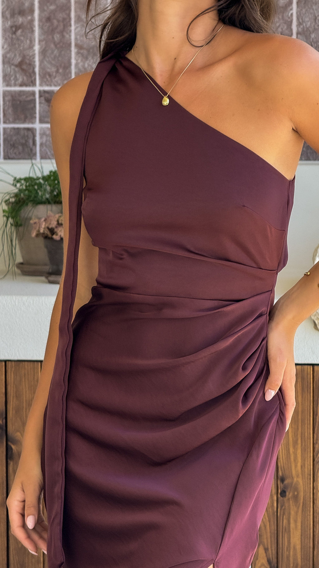 Halle One Shoulder Maxi Dress - Chocolate