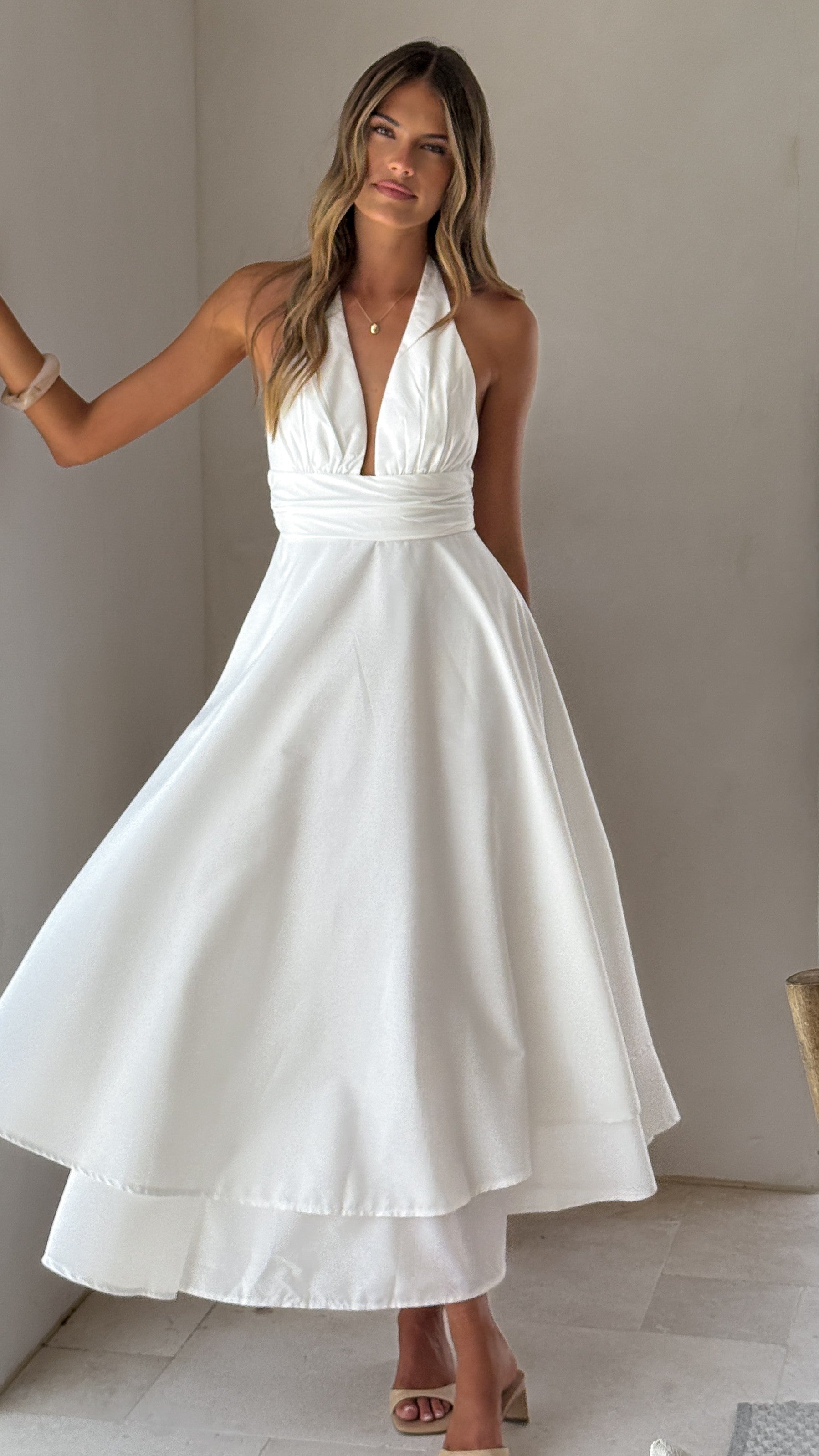 Kathy Halter Neck Maxi Dress - White