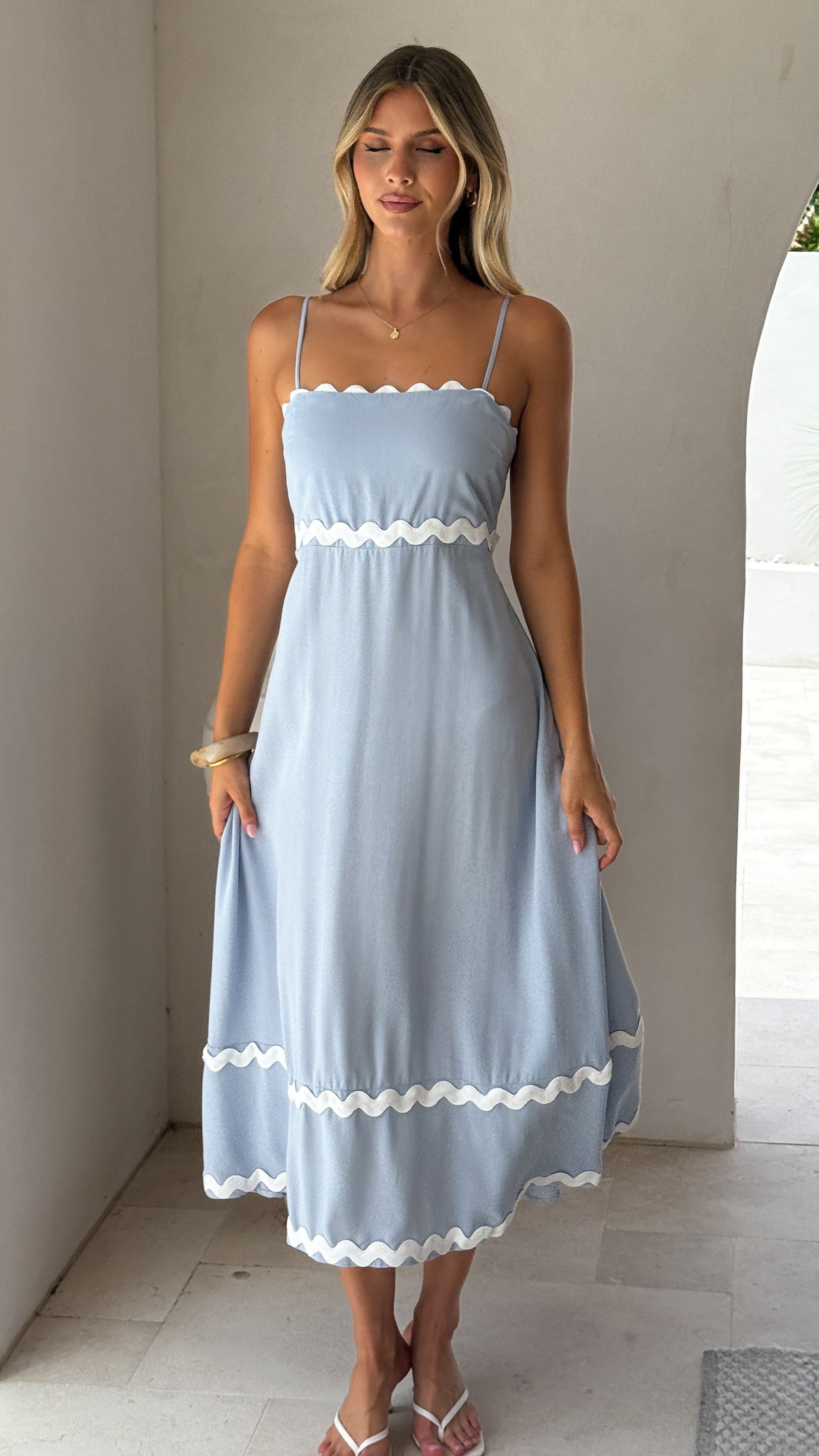 Seraphina Midi Dress - Blue/White