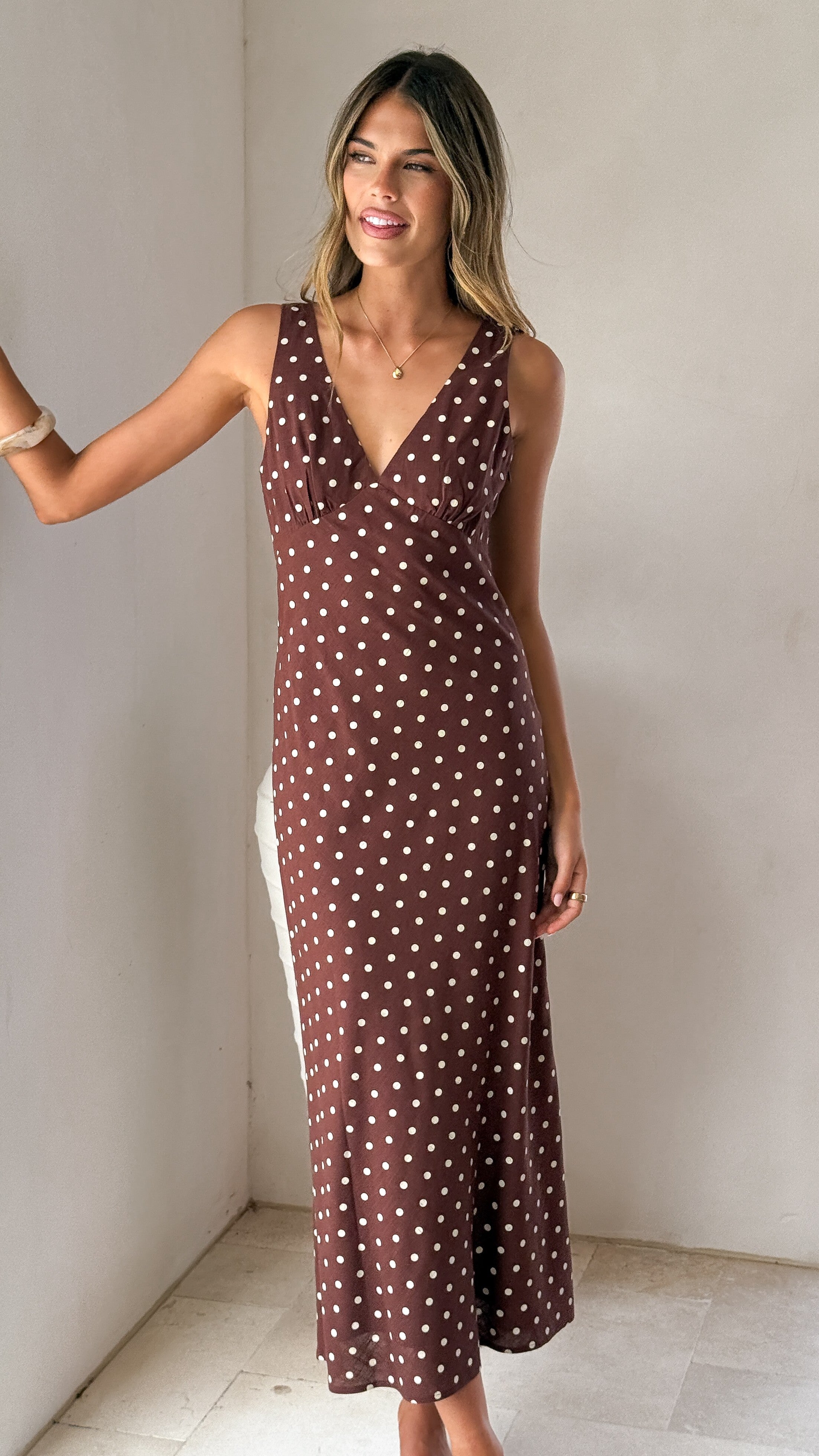 Sammie Maxi Dress - Chocolate/Nude Spot
