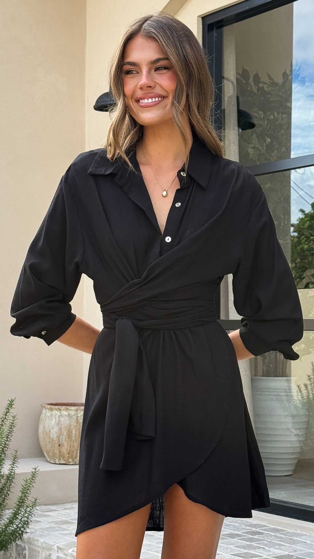 Zaida Shirt Mini Dress - Black