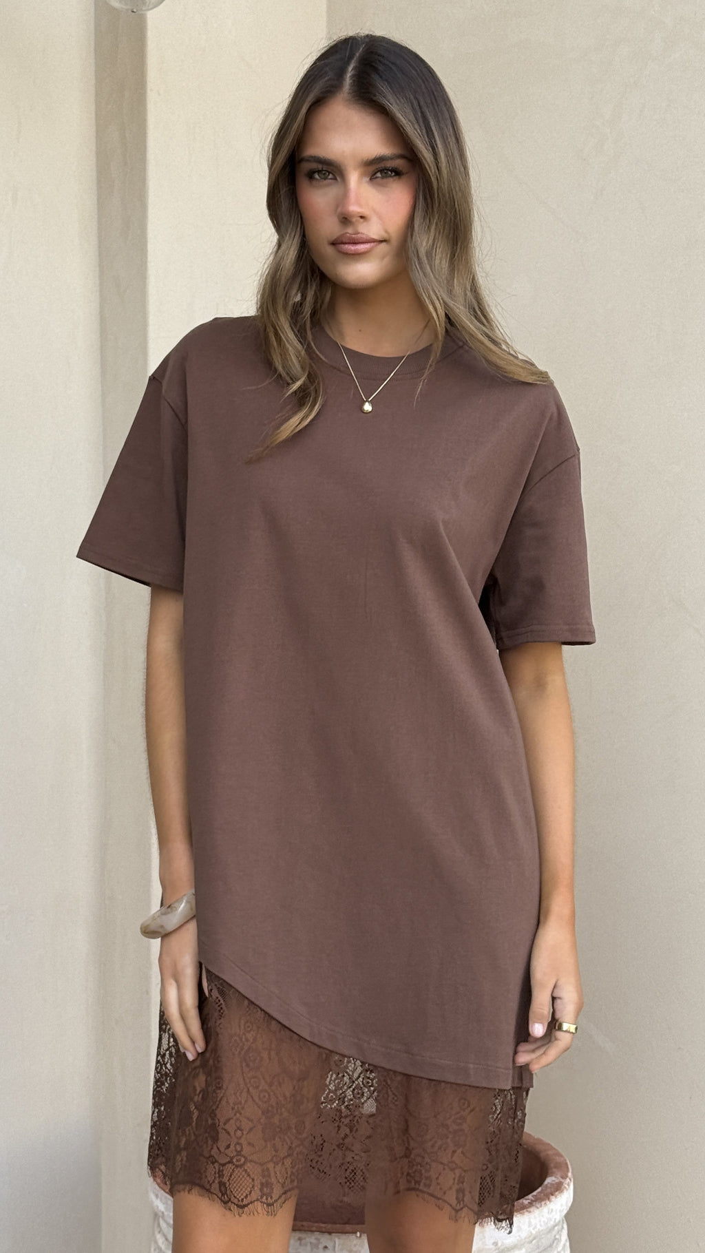 Avei Lace T-Shirt Mini Dress - Chocolate