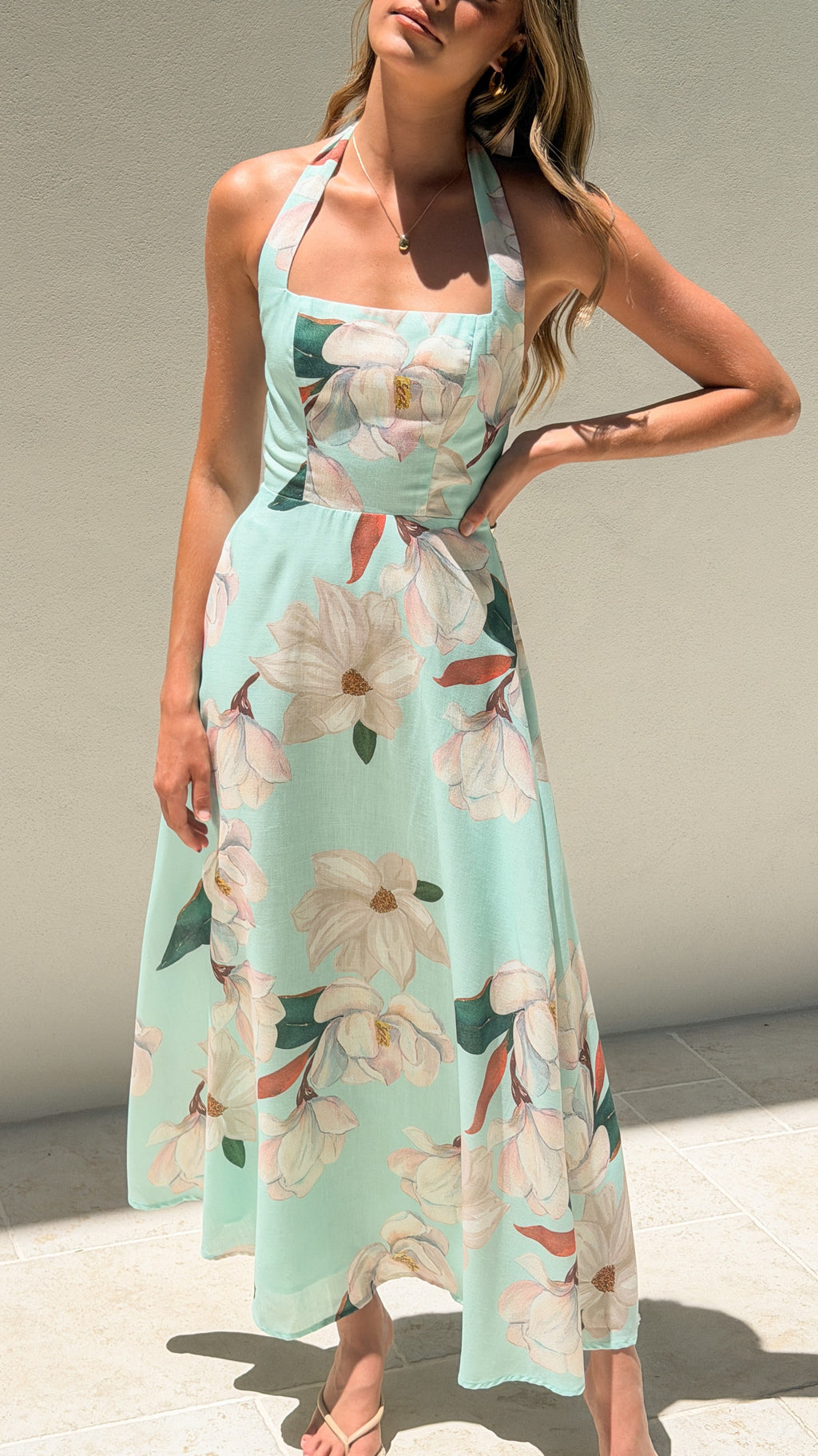 Madelyn Maxi Dress - Aqua/White Floral
