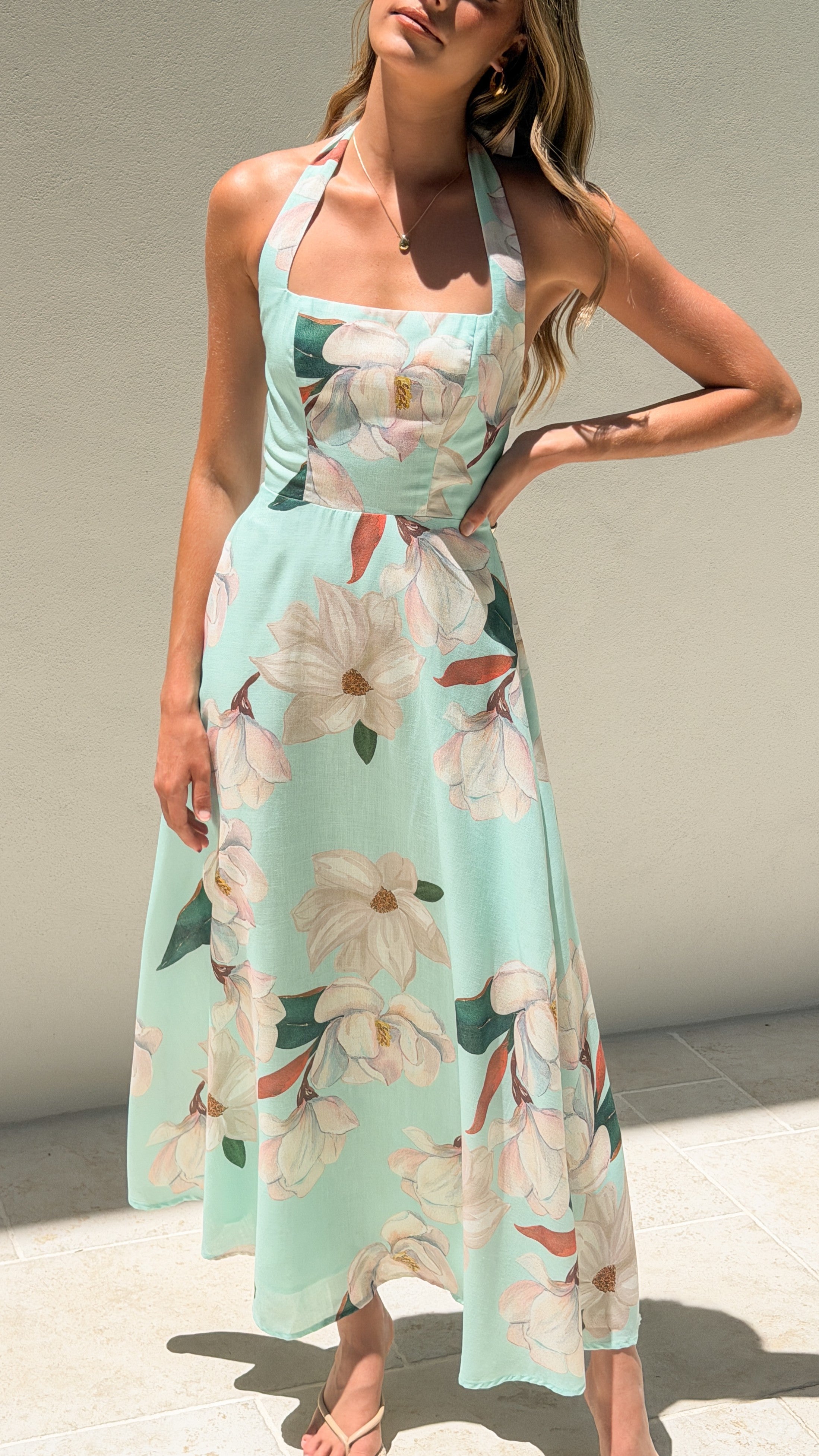 Madelyn Maxi Dress - Aqua/White Floral