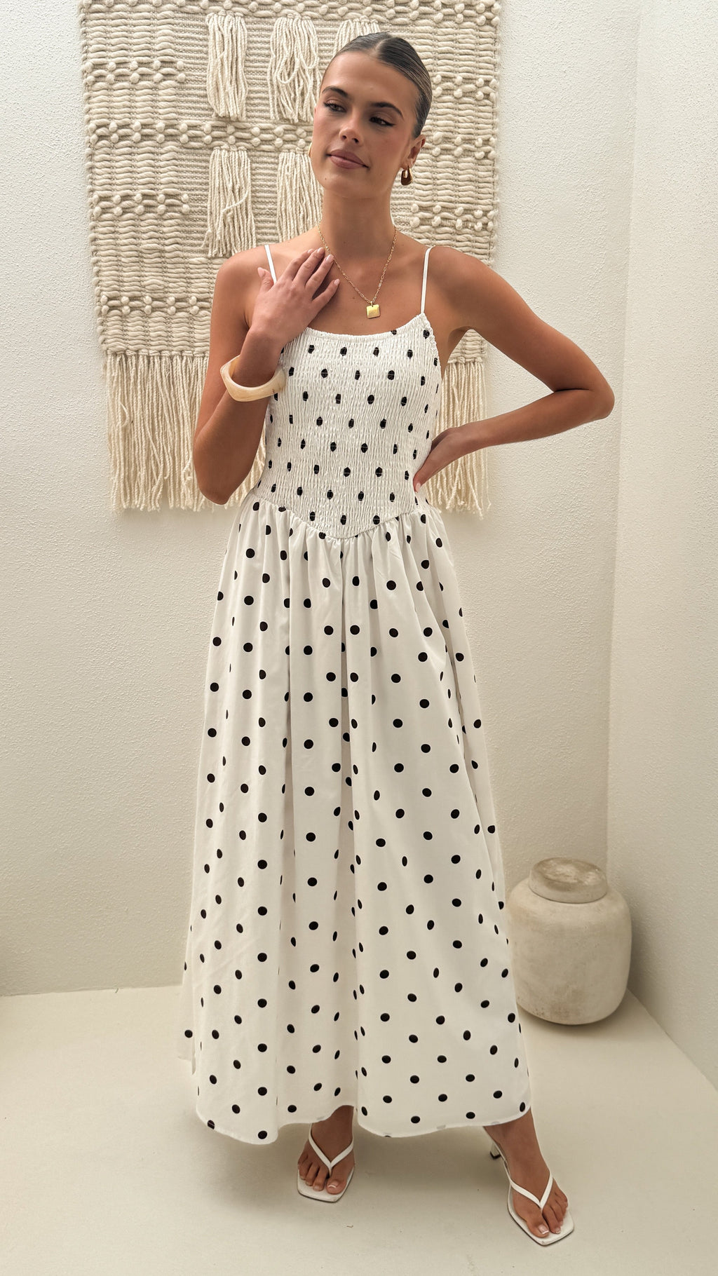 Gena Maxi Dress - White Polka