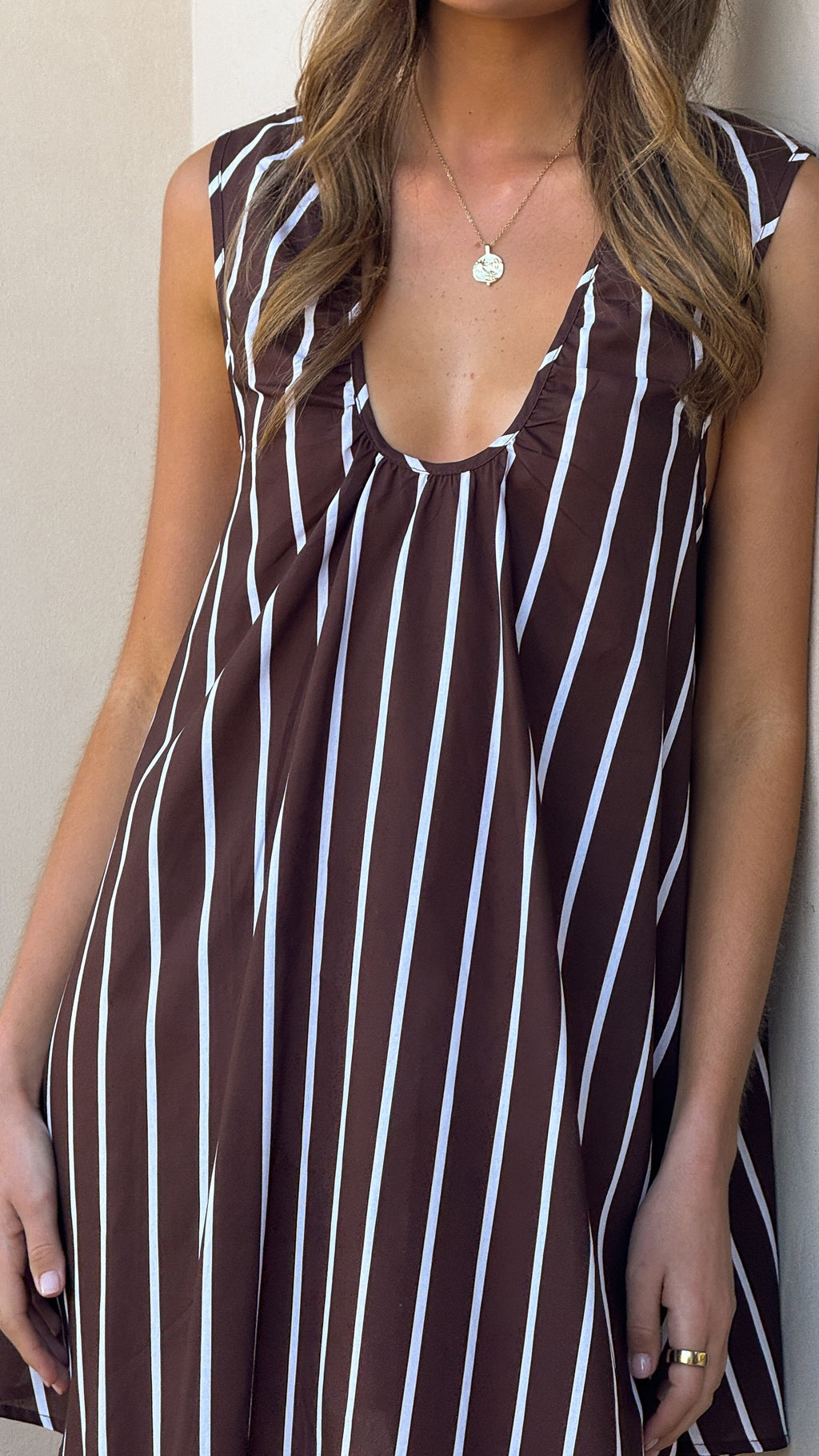 Vanessa Oversized Mini Dress - Brown Stripe