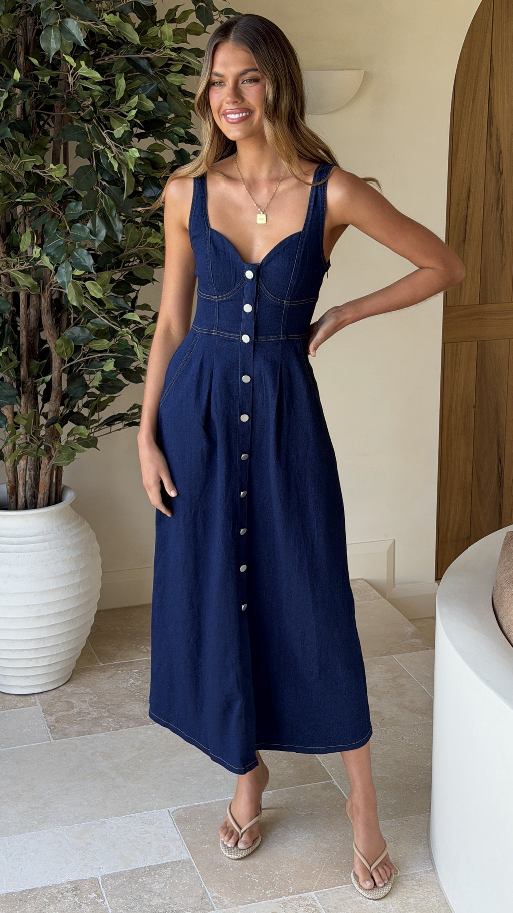 Abrianna Midi Dress - Dark Denim
