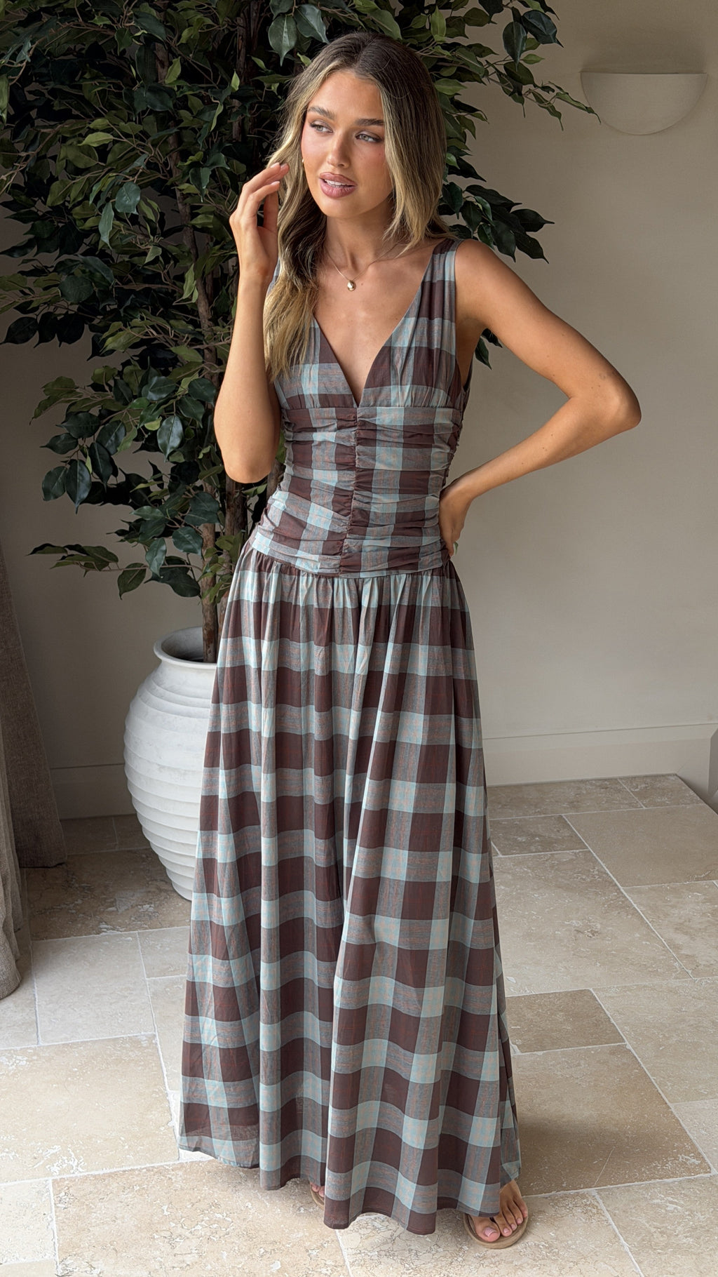 Sanya Maxi Dress - Chocolate Check