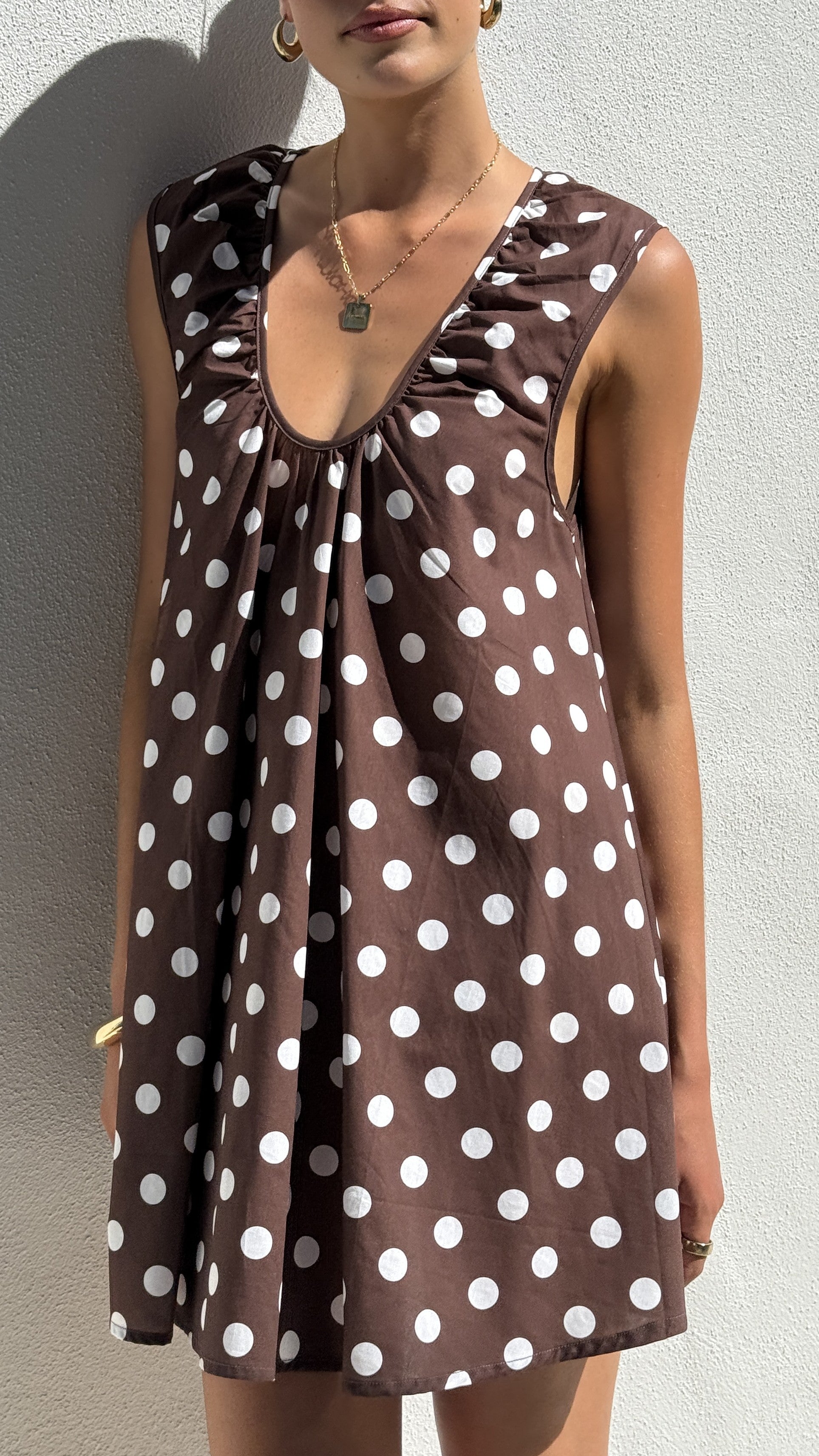 Vanessa Oversized Mini Dress - Brown Polka