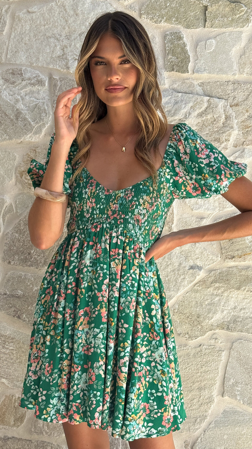 Sahirah Mini Dress - Green Floral