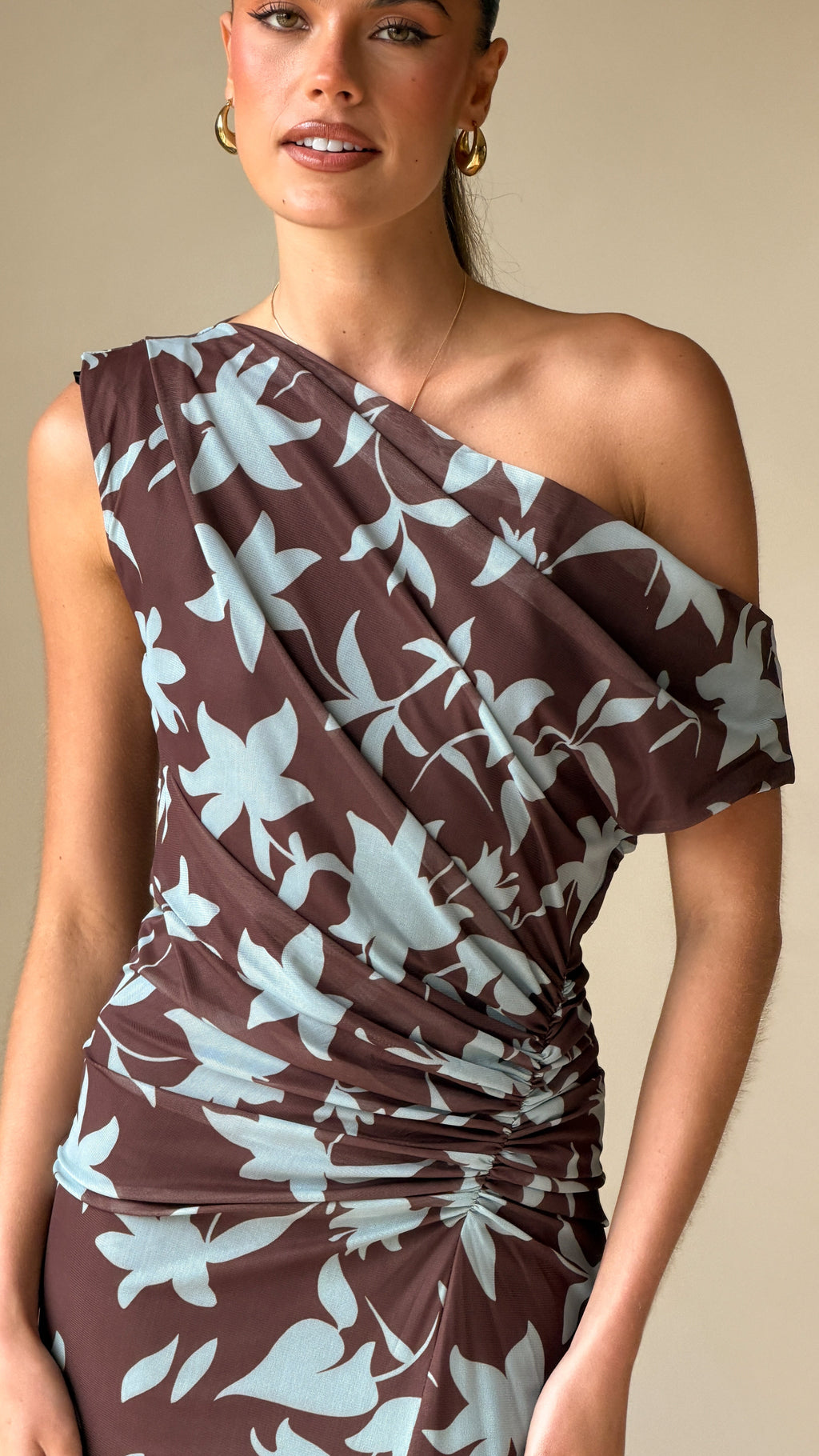 Nova Maxi Dress - Chocolate/Blue Print