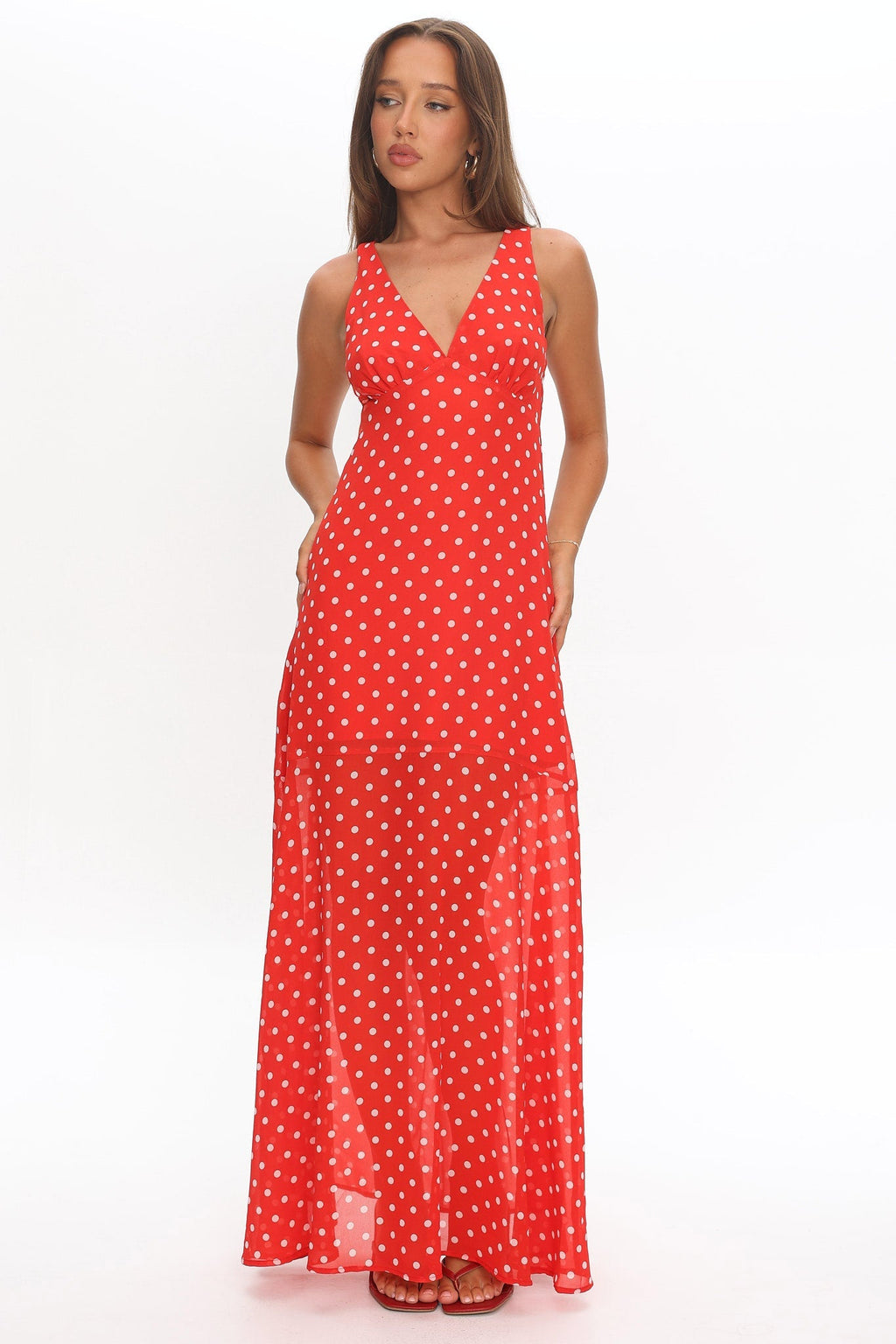 Rosewood V-Neckline Maxi Dress Polka Dot Red