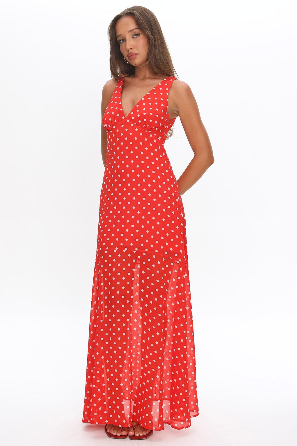 Rosewood V-Neckline Maxi Dress Polka Dot Red