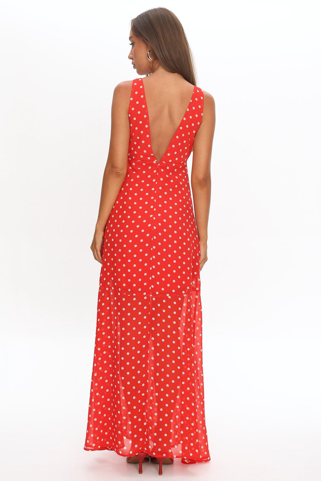 Rosewood V-Neckline Maxi Dress Polka Dot Red