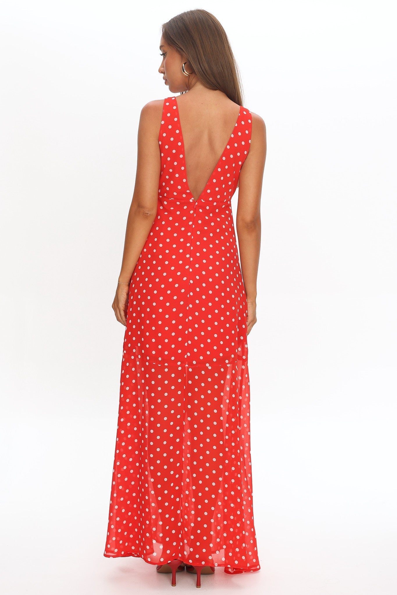 Rosewood V-Neckline Maxi Dress Polka Dot Red