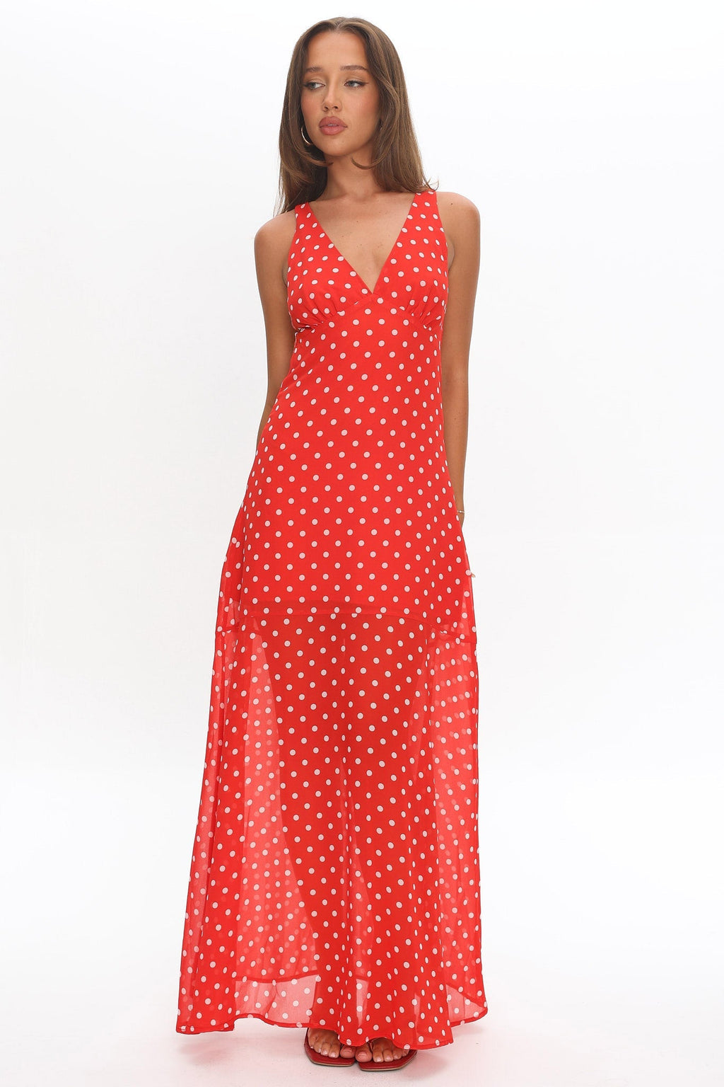 Rosewood V-Neckline Maxi Dress Polka Dot Red