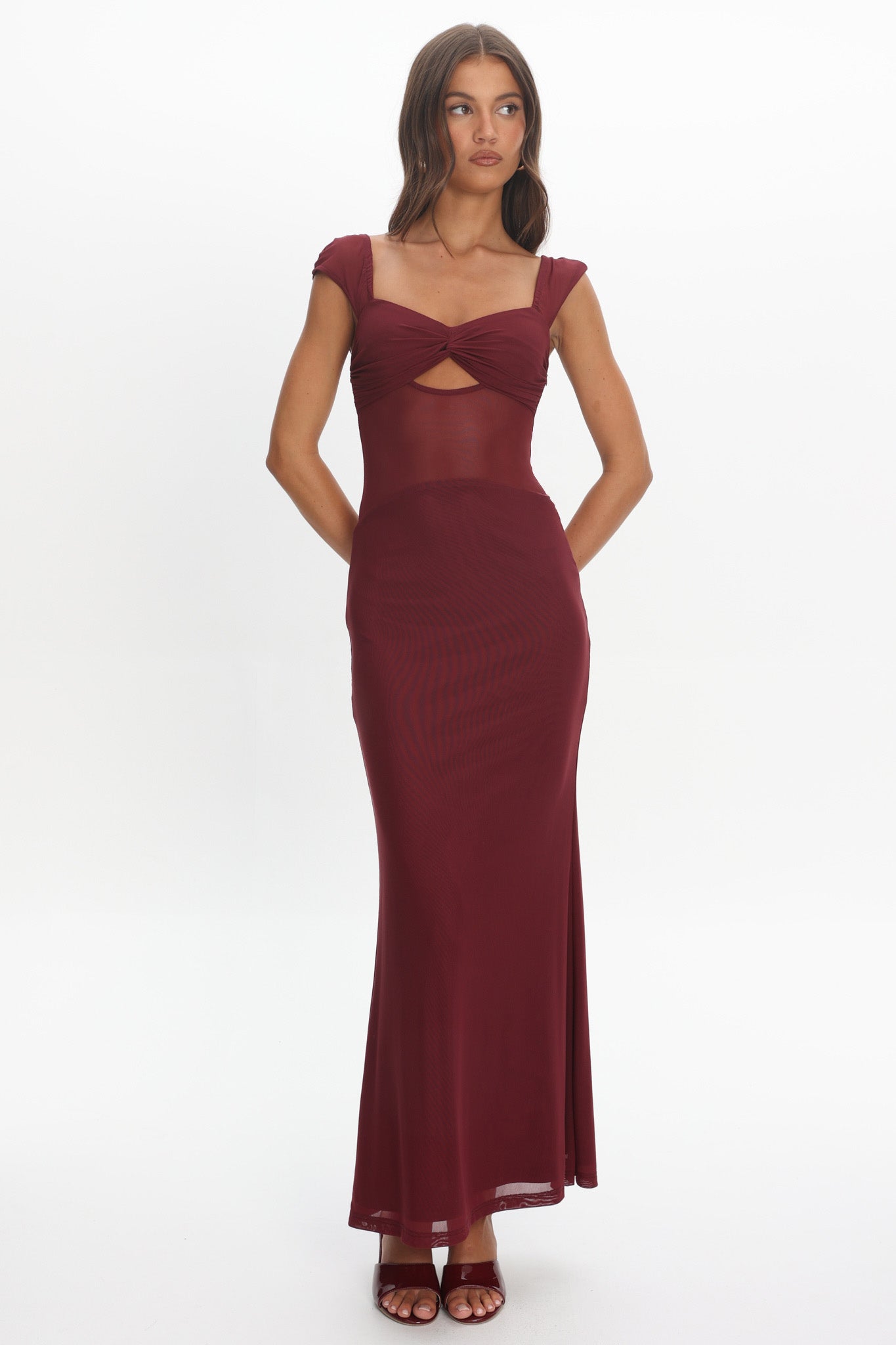 Renella Mesh Waist Maxi Dress Wine