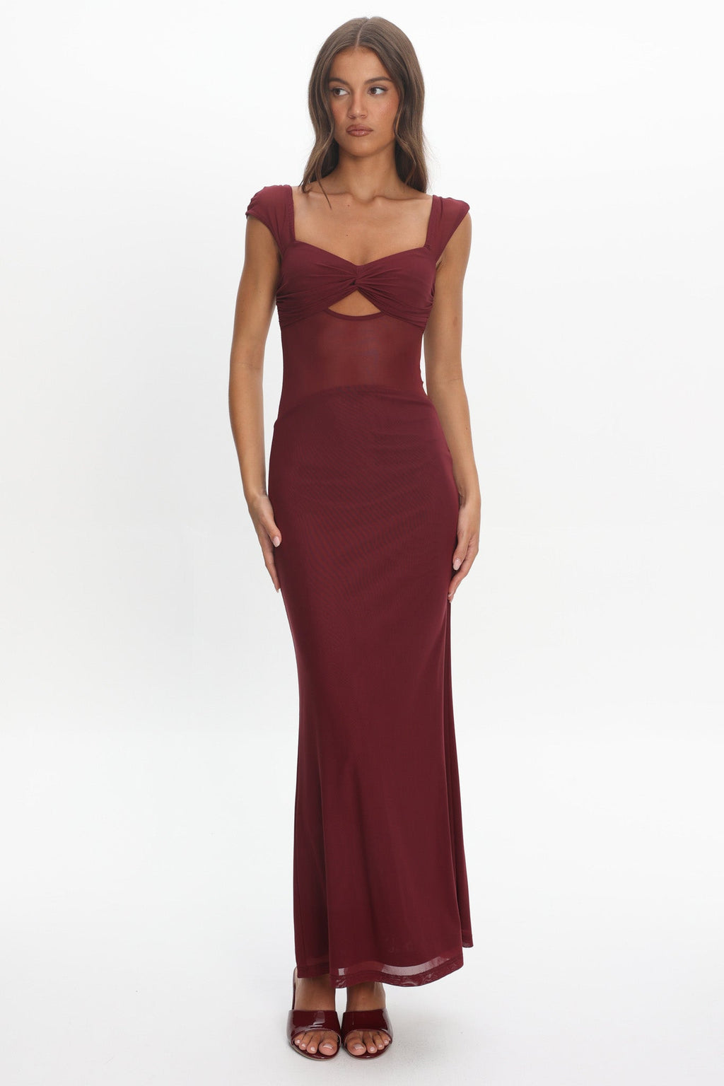 Renella Mesh Waist Maxi Dress Wine