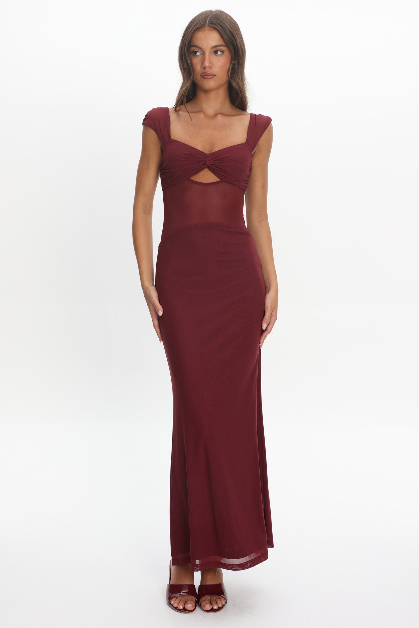 Renella Mesh Waist Maxi Dress Wine