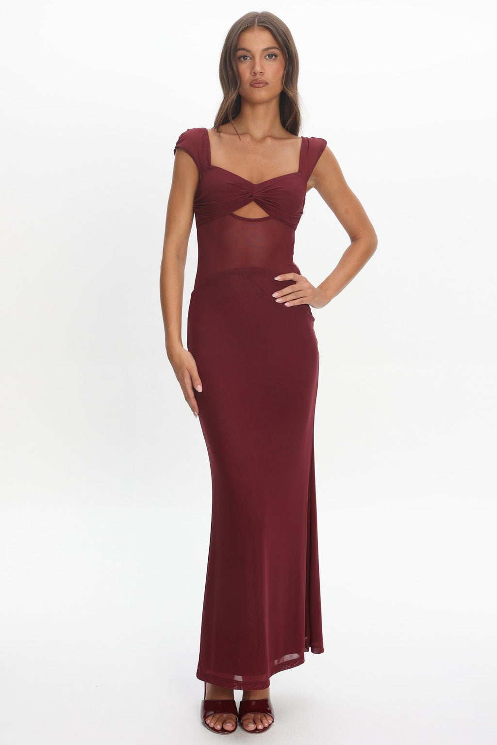 Renella Mesh Waist Maxi Dress Wine