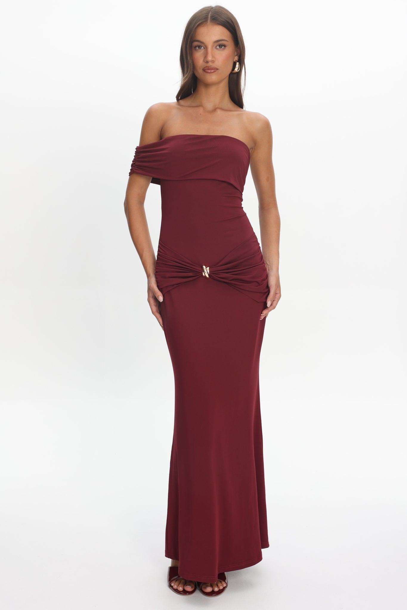 June Bloom One Sleeve Maxi Dress Plum