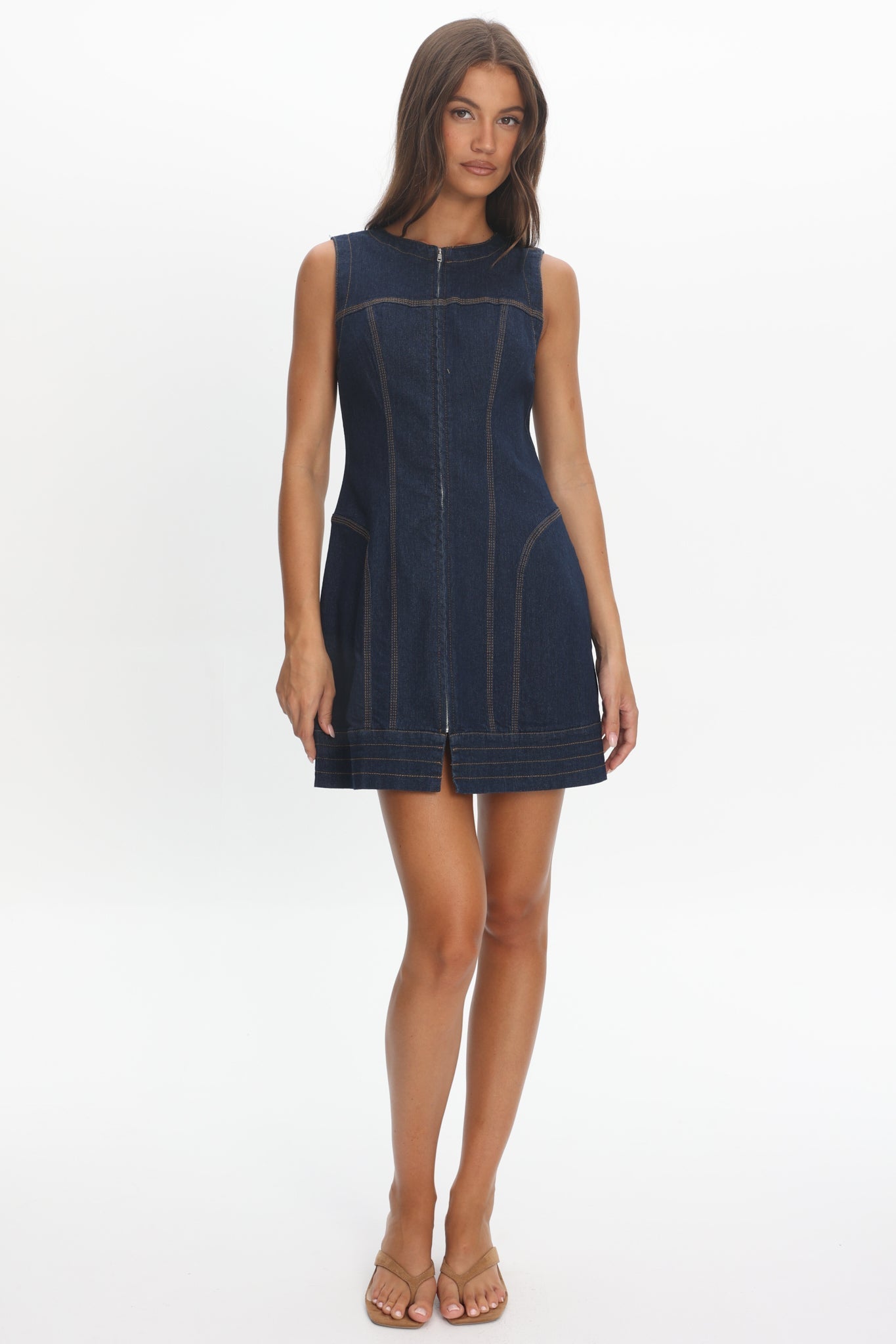 She's From Texas Zipper Front Mini Dress Indigo