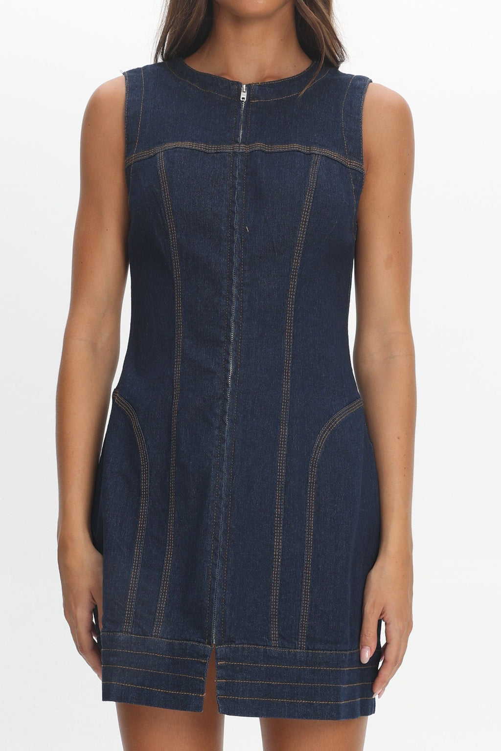 She's From Texas Zipper Front Mini Dress Indigo