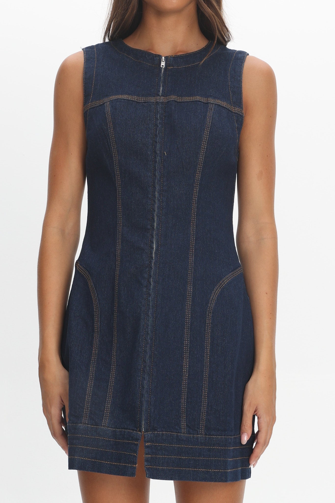 She's From Texas Zipper Front Mini Dress Indigo