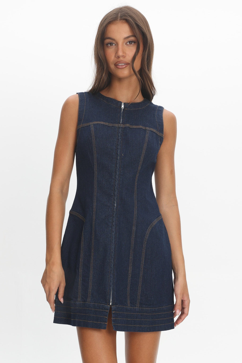 She's From Texas Zipper Front Mini Dress Indigo