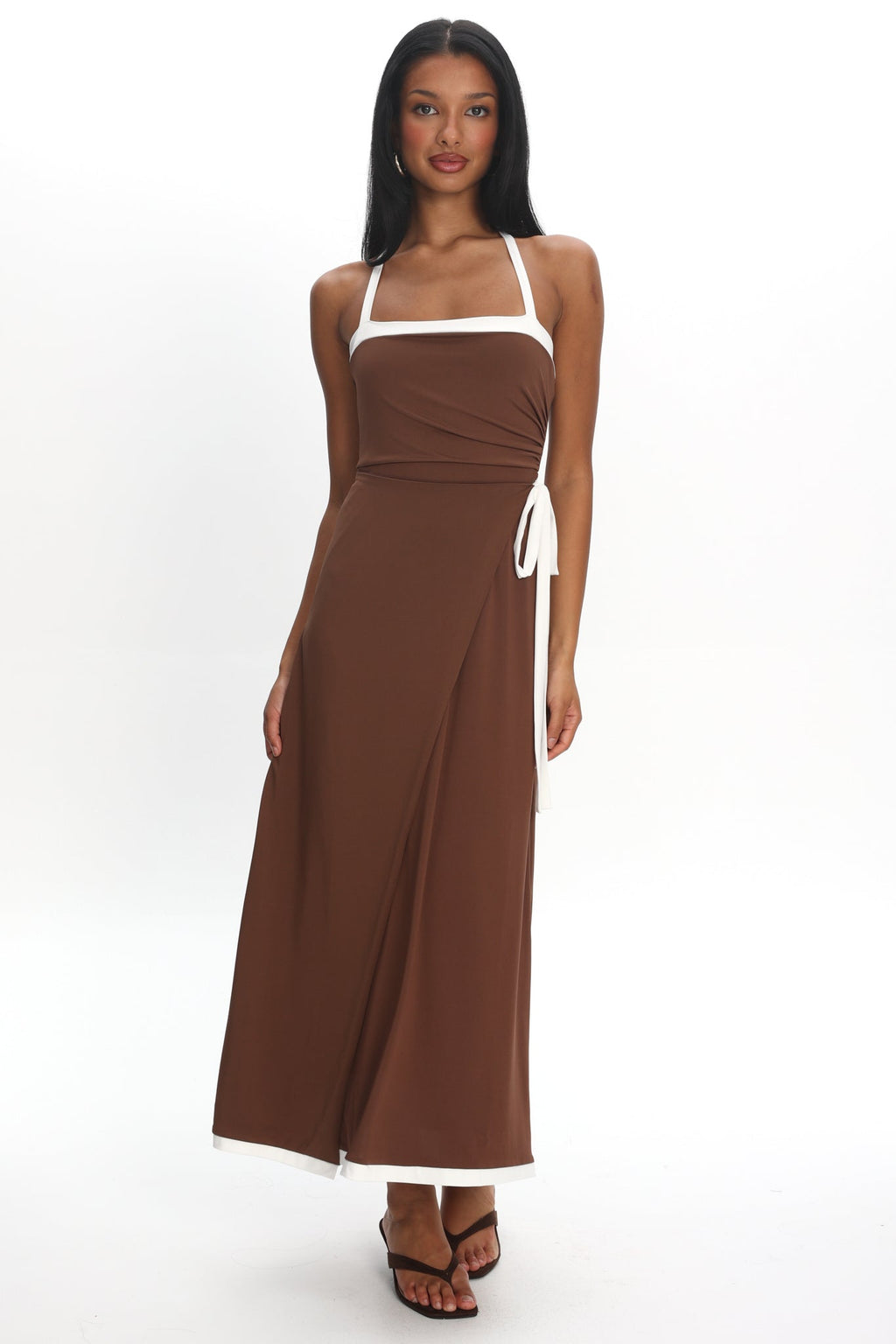 Belira Wrap Front Midi Dress Chocolate