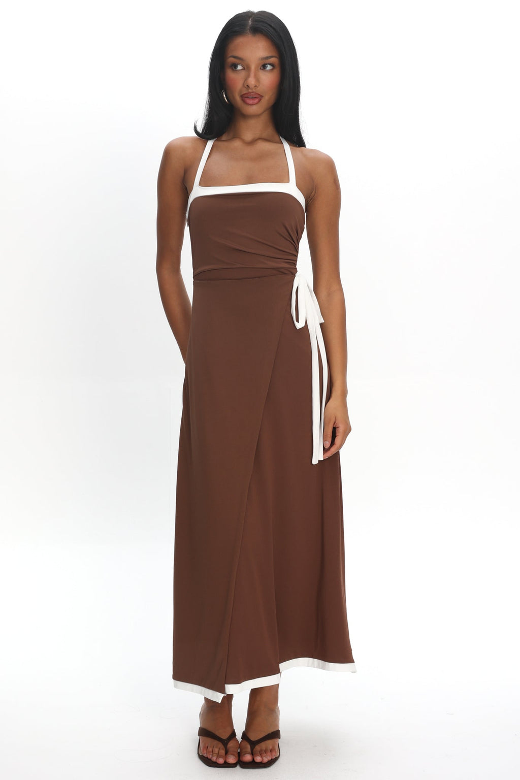 Belira Wrap Front Midi Dress Chocolate