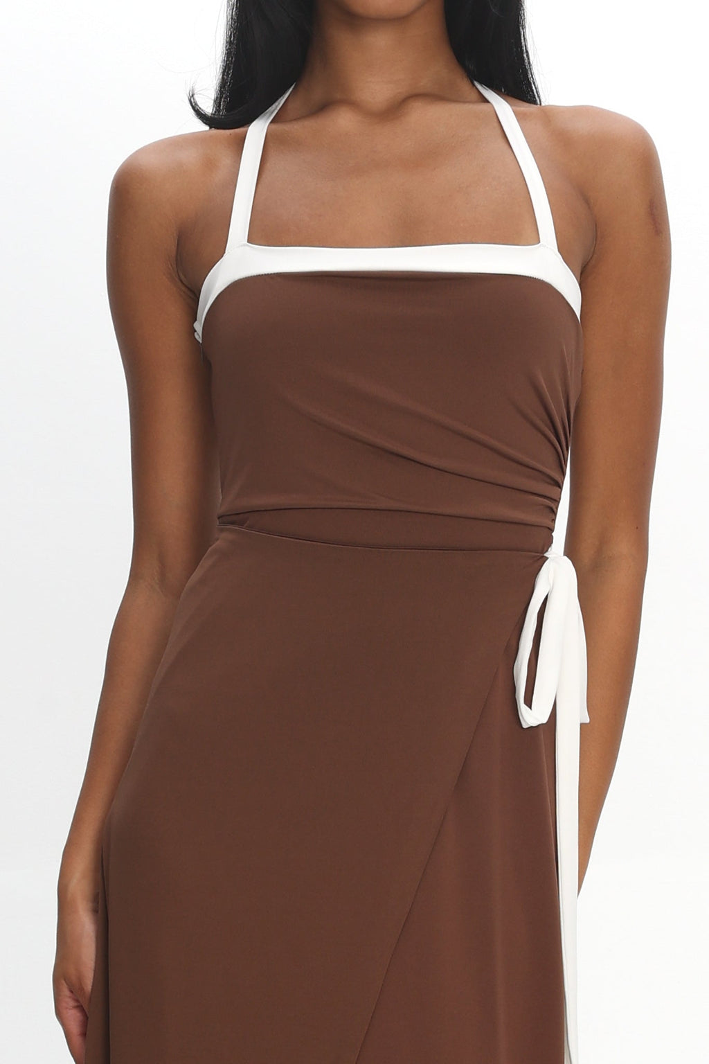 Belira Wrap Front Midi Dress Chocolate