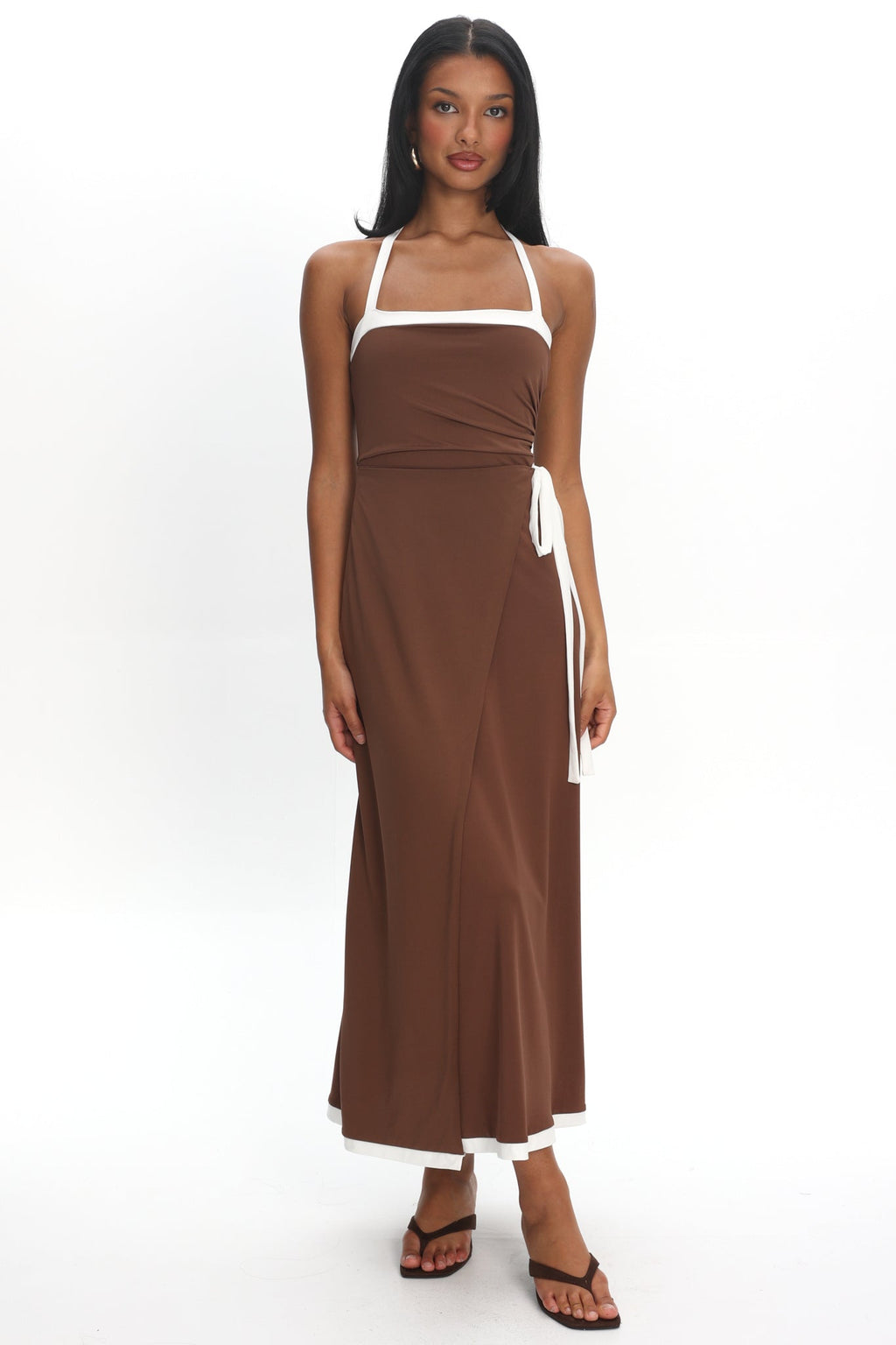 Belira Wrap Front Midi Dress Chocolate