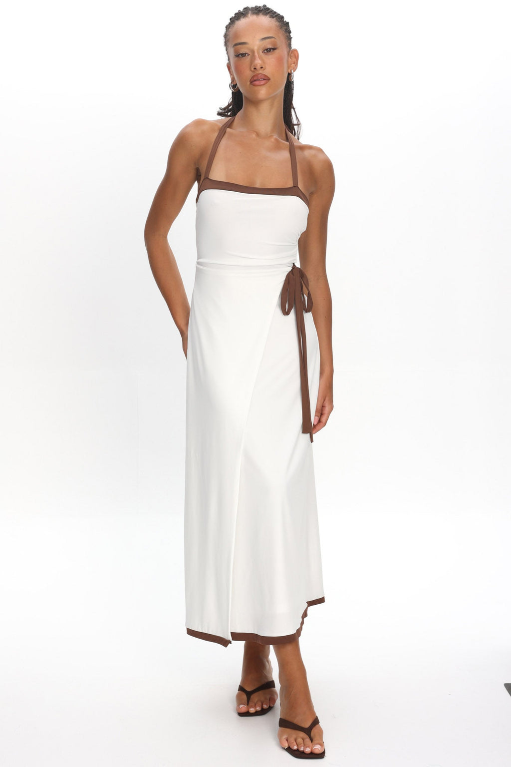 Belira Wrap Front Midi Dress Ivory