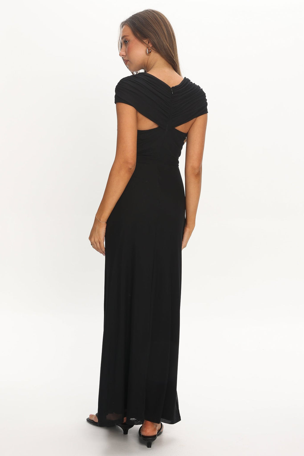 Reba Sheer Waist Ruched Maxi Waist Black