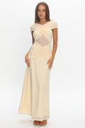 Reba Sheer Waist Ruched Maxi Waist Cream