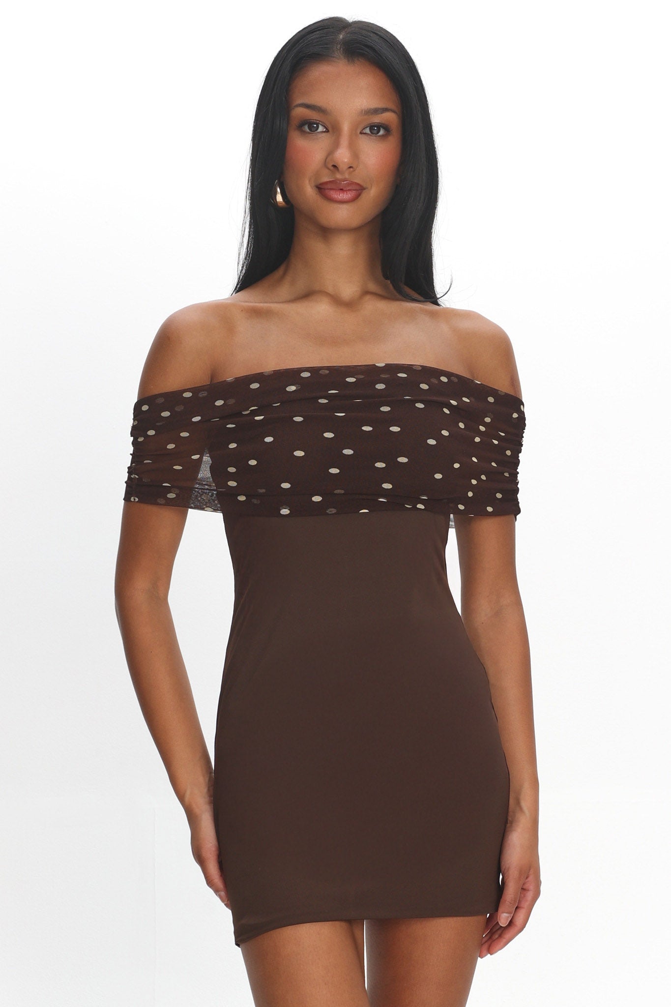 Zimi Off-Shoulder Mini Dress Brown