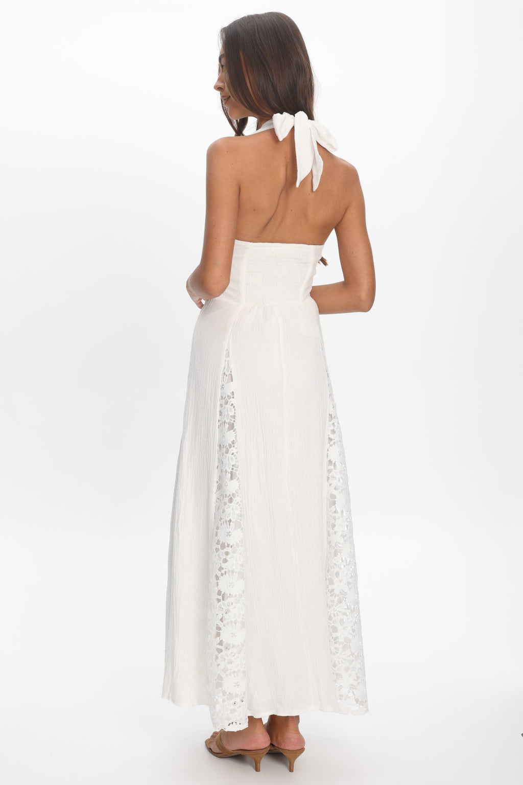 Claudette Halterneck Lace Trim Maxi Dress White